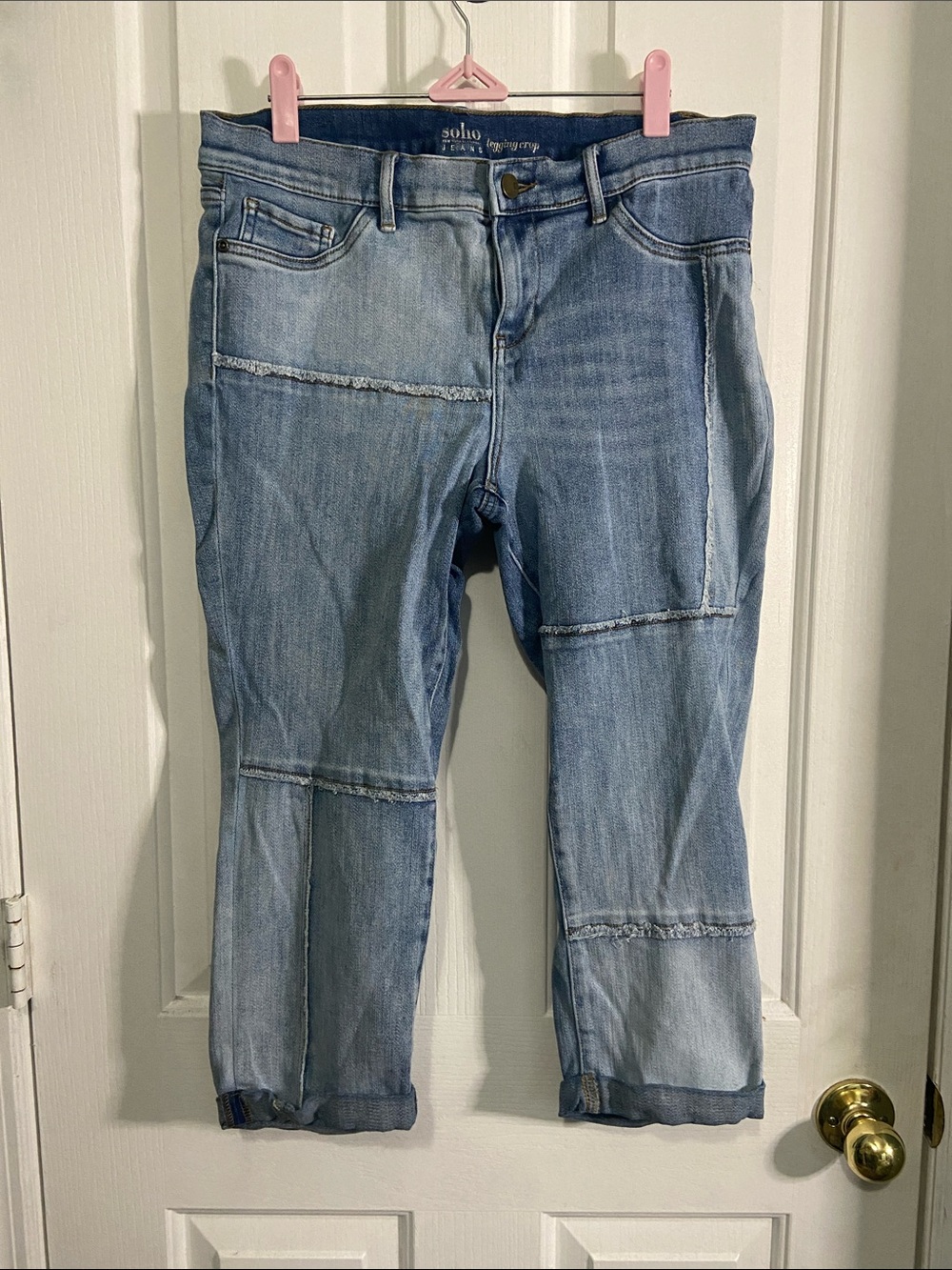 Soho Light Blue Patchwork Cropped Jeans